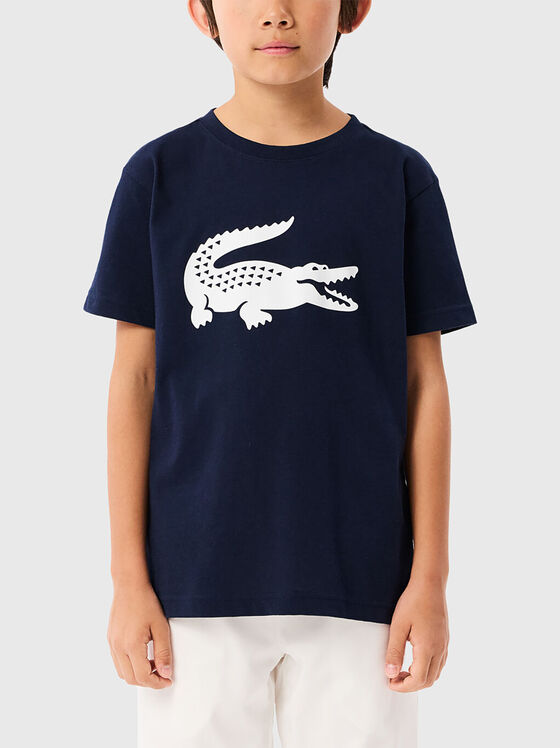 Tricou albastru închis cu imprimeu logo contrastant  - 1