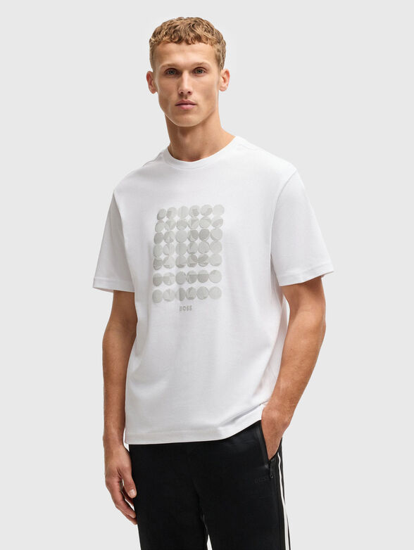 Cotton T-shirt with oval neckline and logo print - 1