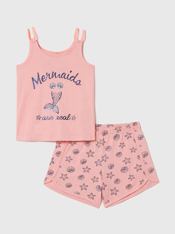 Pijama roz MERMAIDS cu imprimeu - 1