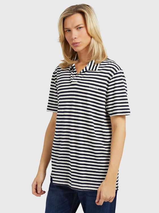 Tricou polo cu imprimeu în dungi și logo detaliu - 1