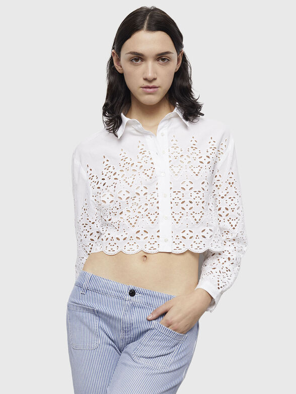 Short white shirt with broderie anglaise - 1