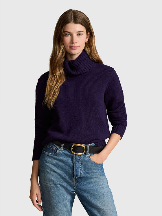 Pulover violet din lână cu guler polo - 1
