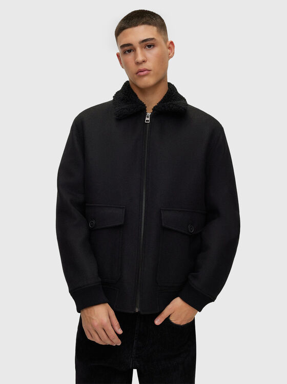 Black wool blend bomber jacket - 1