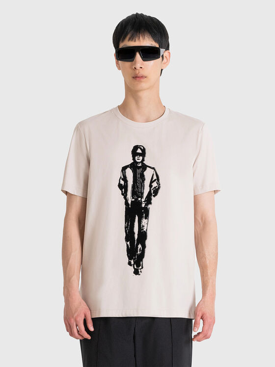Tricou cu decolteu oval și imprimeu - 1