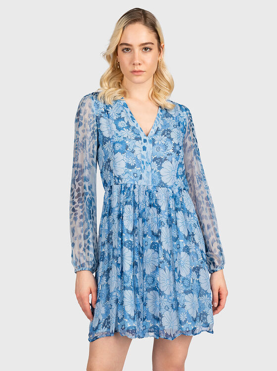 Rochie cu imprimeu floral albastru - 1