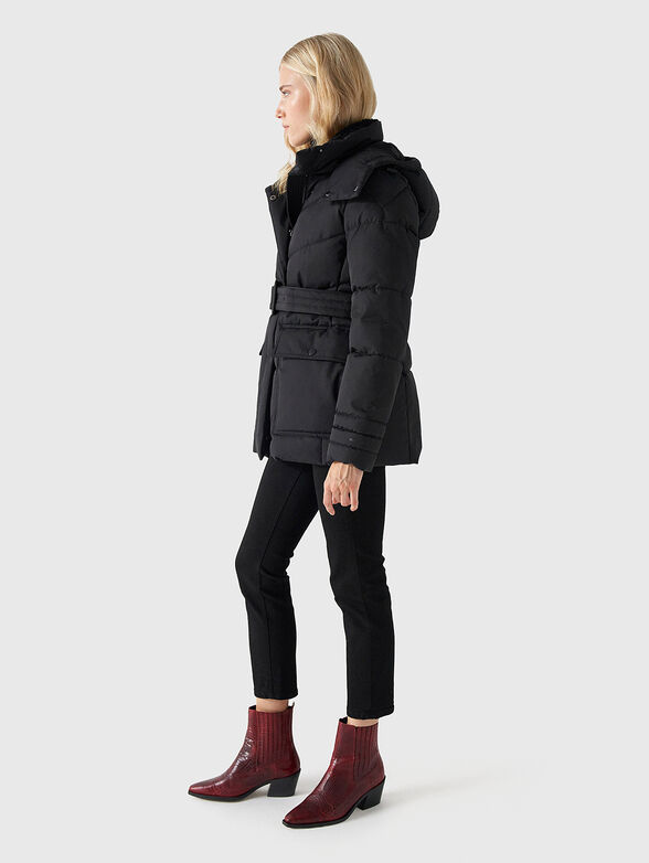 Black puffer jacket with belt - 4