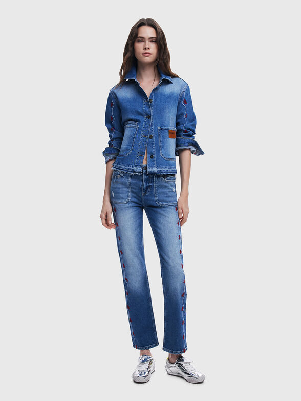 Denim jacket with floral embroidery - 2