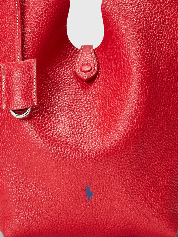 Red leather tote bag with logo - 5