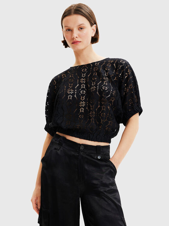 LUCCA black blouse with floral motifs - 1