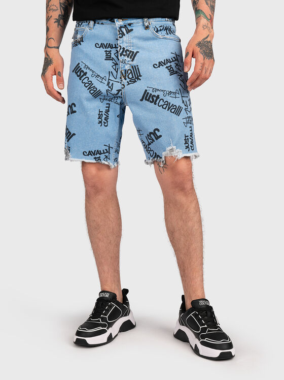 Denim shorts with art logo print - 1