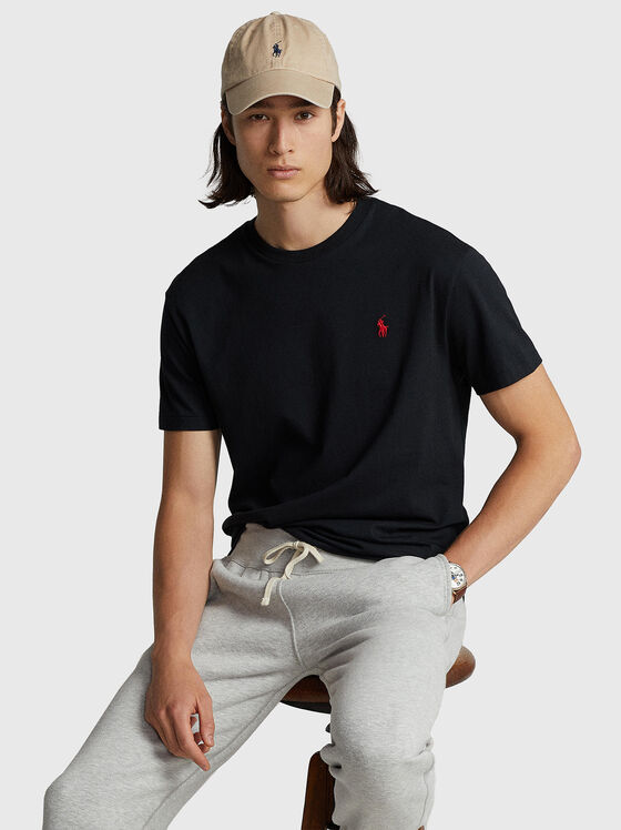 Tricou negru cu logo brodat în contrast - 1