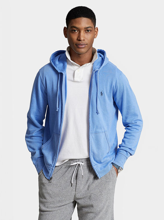 Light blue sports sweatshirt with hood and zipper - 1