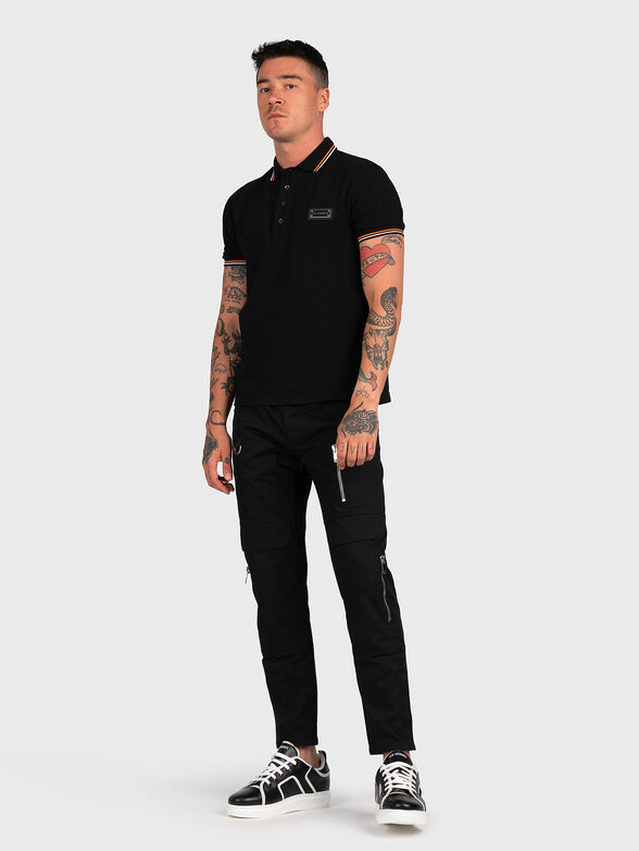 Black cotton polo shirt with logo patch - 2