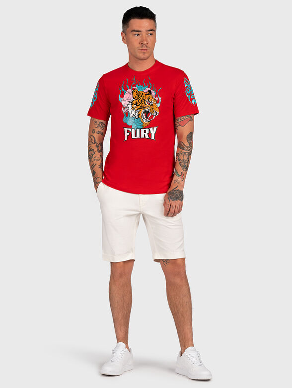Red T-shirt with colorful print - 6