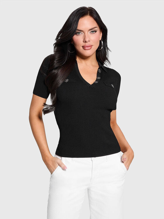 Tricou polo negru cu nasturi de accent - 1