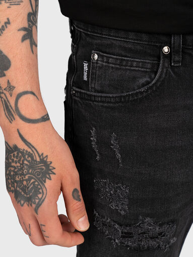 Black slim jeans with leather detail - 4