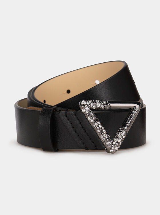 Black eco leather belt with rhinestones - 1