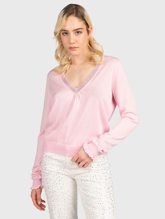 Pink sweater with rhinestones