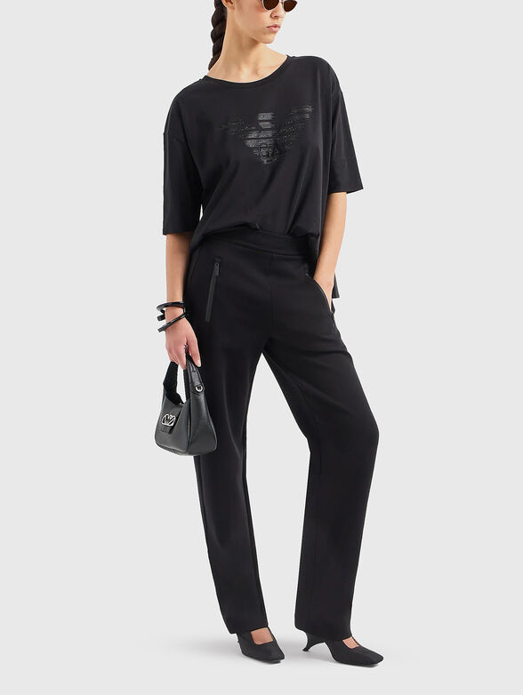 Black T-shirt with rhinestones and embroidery - 2