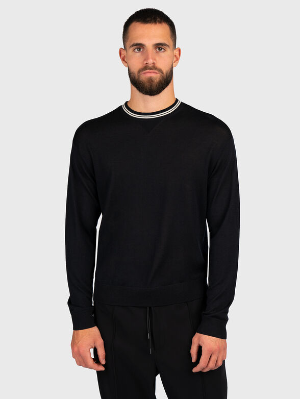 Black wool sweater with oval neckline - 1