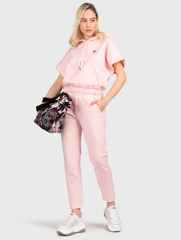 Pink hooded sweatshirt with short sleeves - 2