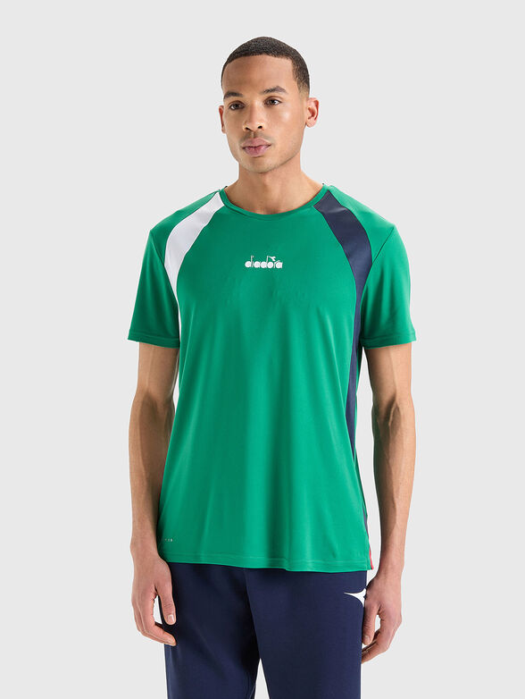 Green T-shirt with logo inscription - 1