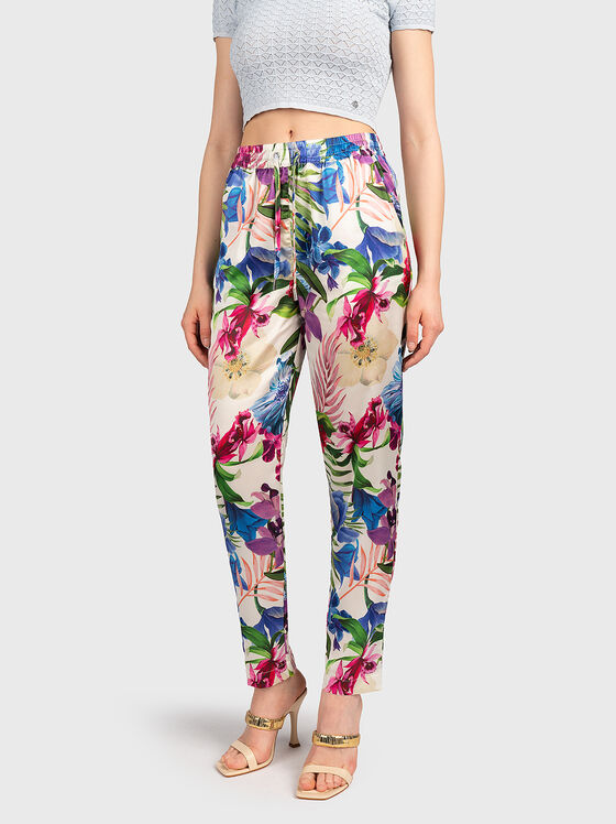 Pantaloni VIOLA cu imprimeu tropical - 1