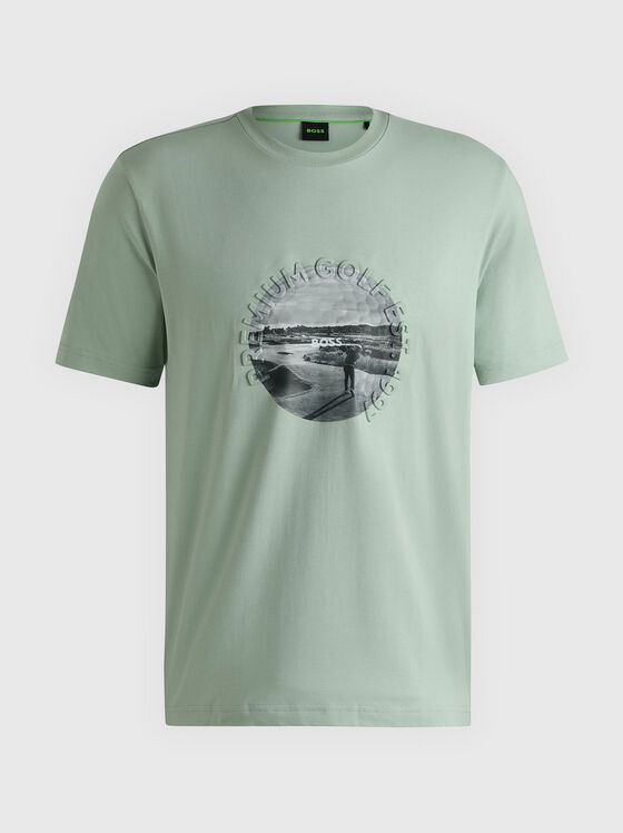 Tricou din bumbac verde cu imprimeu logo - 1