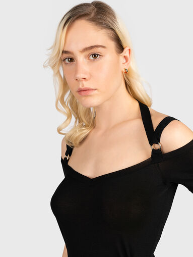 Black knitted blouse with accent straps - 5