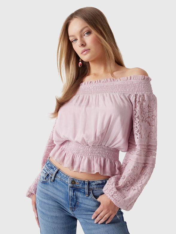Off shoulder silk blend top - 1