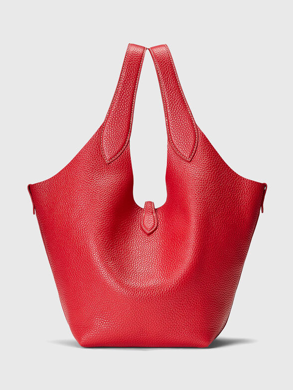 Red leather tote bag with logo - 3