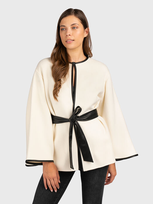 Jacket with wide sleeves and contrasting belt