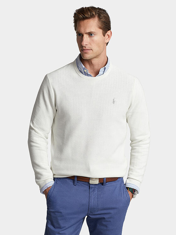 White cotton sweater with round neck - 1