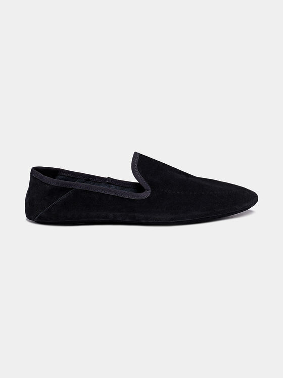 Luxury suede slippers in dark blue - 1