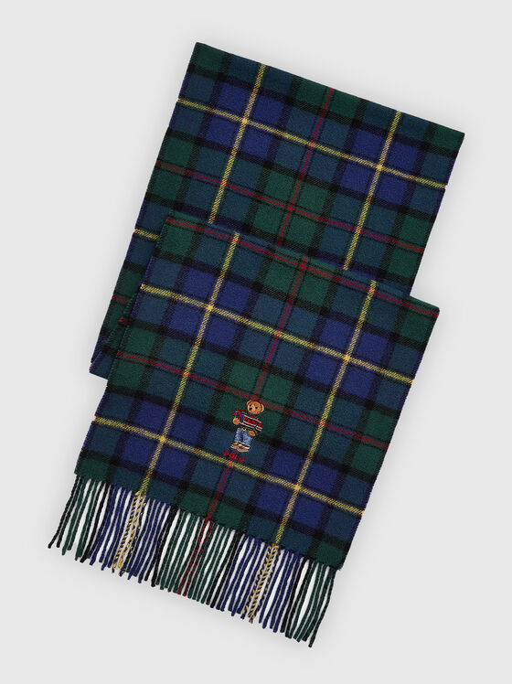 Plaid wool scarf with Polo Bear embroidery - 1