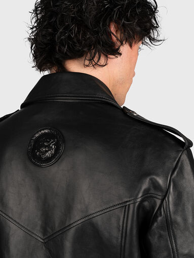 Black leather jacket with logo detail - 5