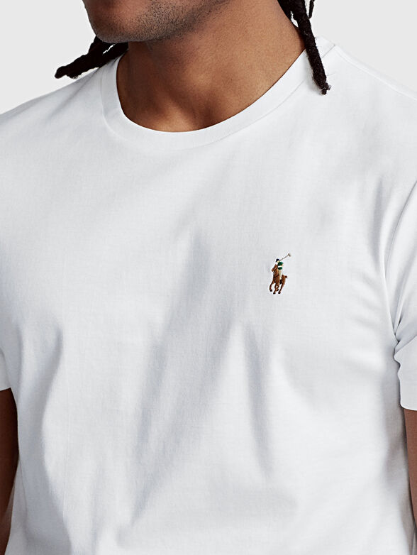 White cotton tee with logo embroidery - 4