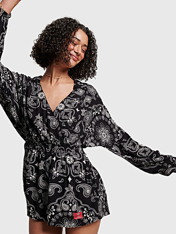 VINTAGE black jumpsuit with paisley print - 1