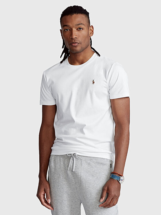 White cotton tee with logo embroidery - 1