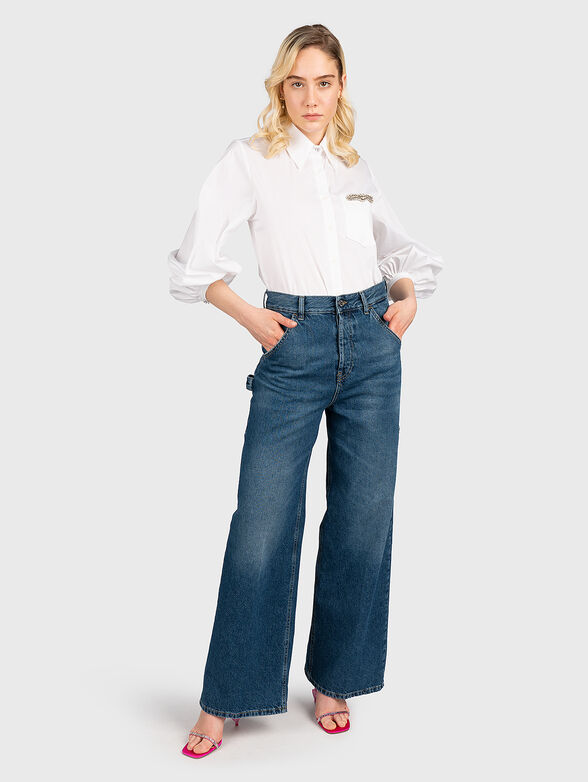 Shirt with accent sleeves and pocket - 2