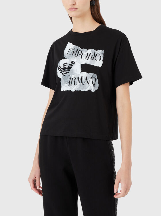 Tricou negru din bumbac cu logo imprimat - 1
