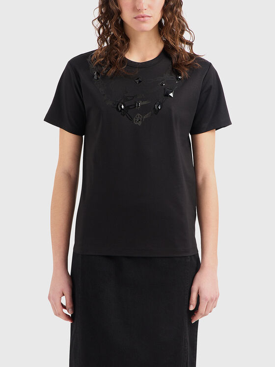 Tricou negru cu colier imprimat - 1