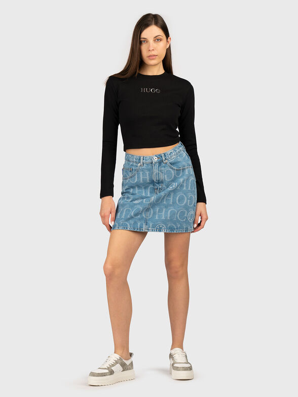 Denim mini skirt with logo print - 4