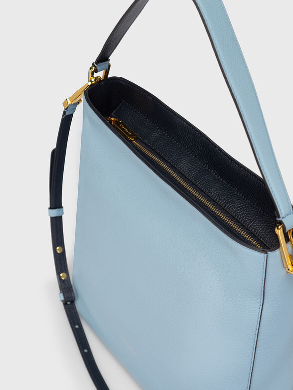 Blue leather bag with metal accents - 6