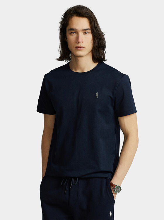 Tricou albastru închis cu logo brodat - 1