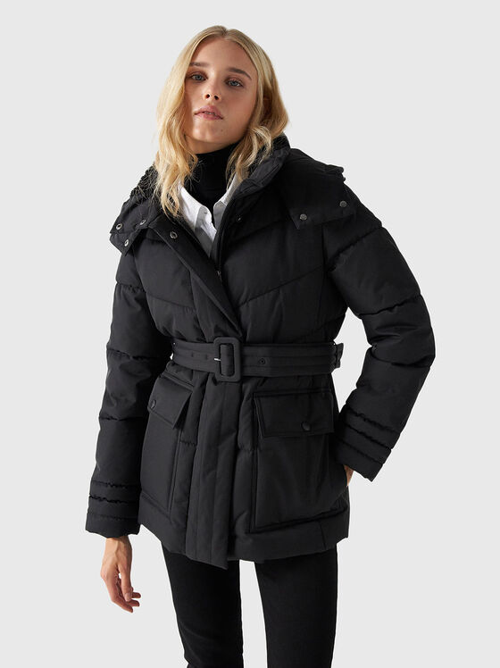 Black puffer jacket with belt - 1