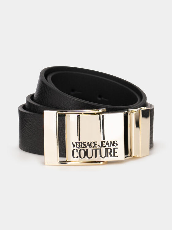 Black leather belt with logo buckle - 1