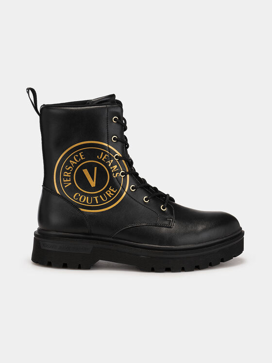 SYRIUS black ankle boots with gold logo print - 1