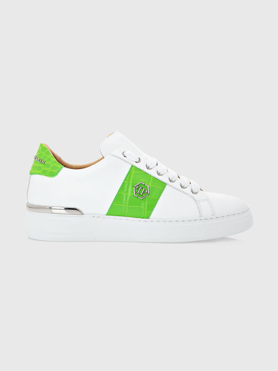Pantofi din piele albă cu detalii verzi - 1