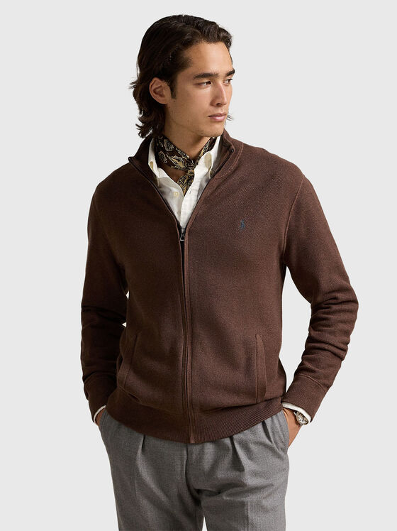 Cardigan din bumbac maro cu logo - 1